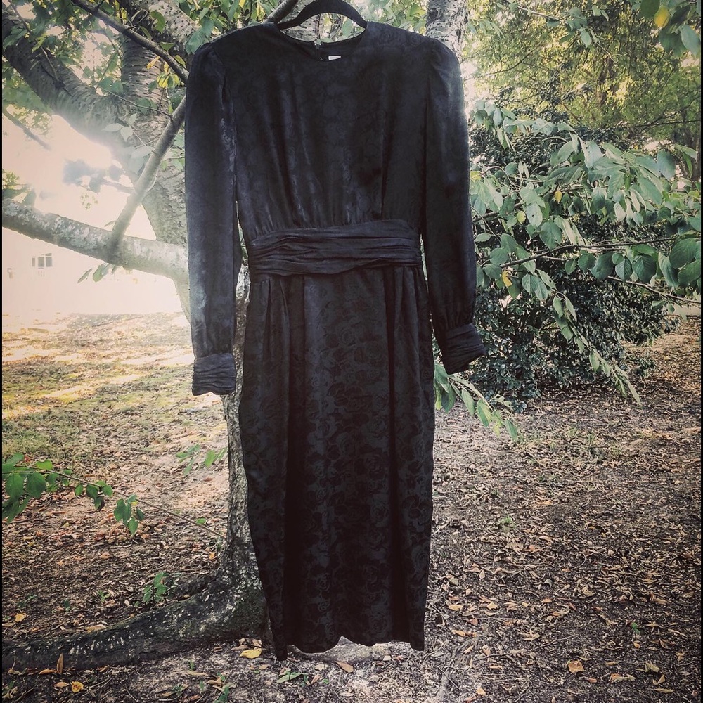 Vintage Silk Rose Dress Noir M